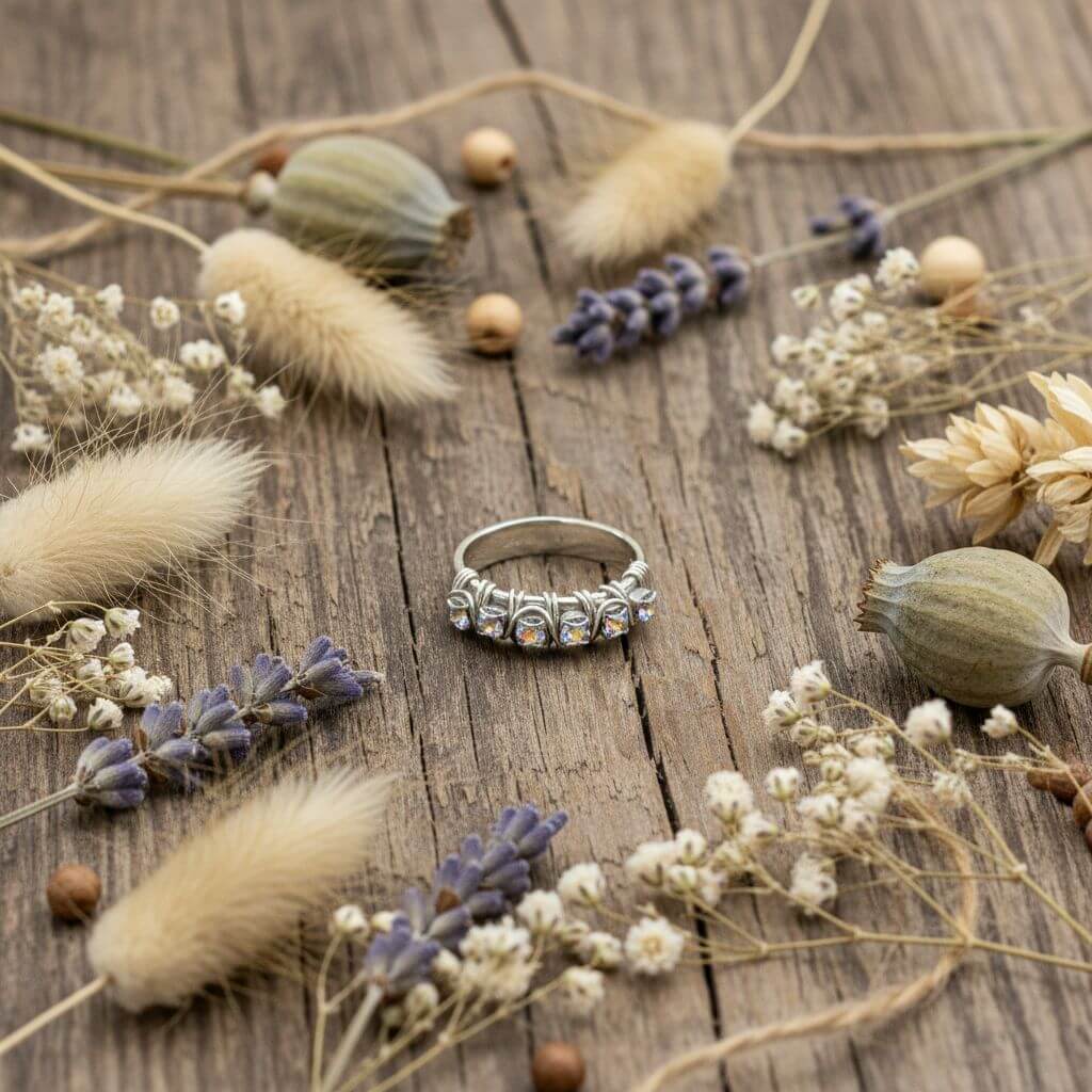 Wire Wrapped Silver Hammered Super Sparkly Crystal Bling Ring