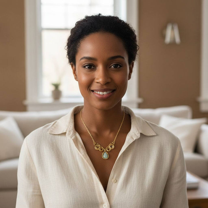 Gold Filled Wire Sculpted Mint Gemstone Drop Necklace