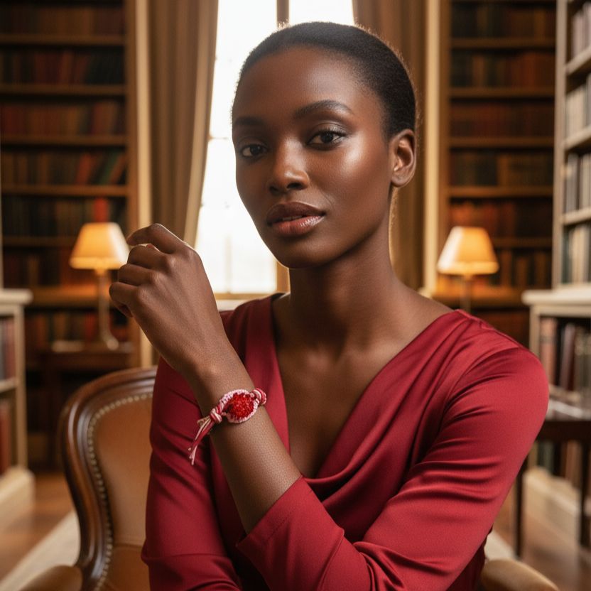 Leather Silk Bead Woven Crystal Button Glam Bracelet