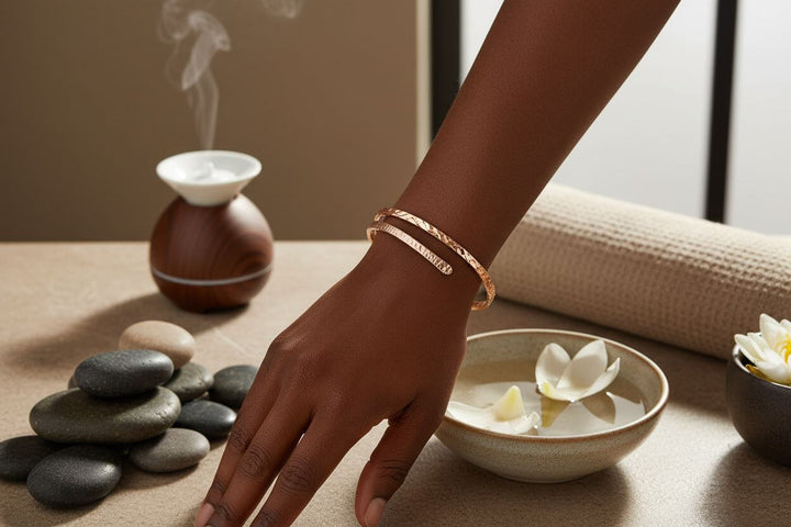 Handmade Adjustable 10 Gauge Copper Hammer Textured Overlap Bangle