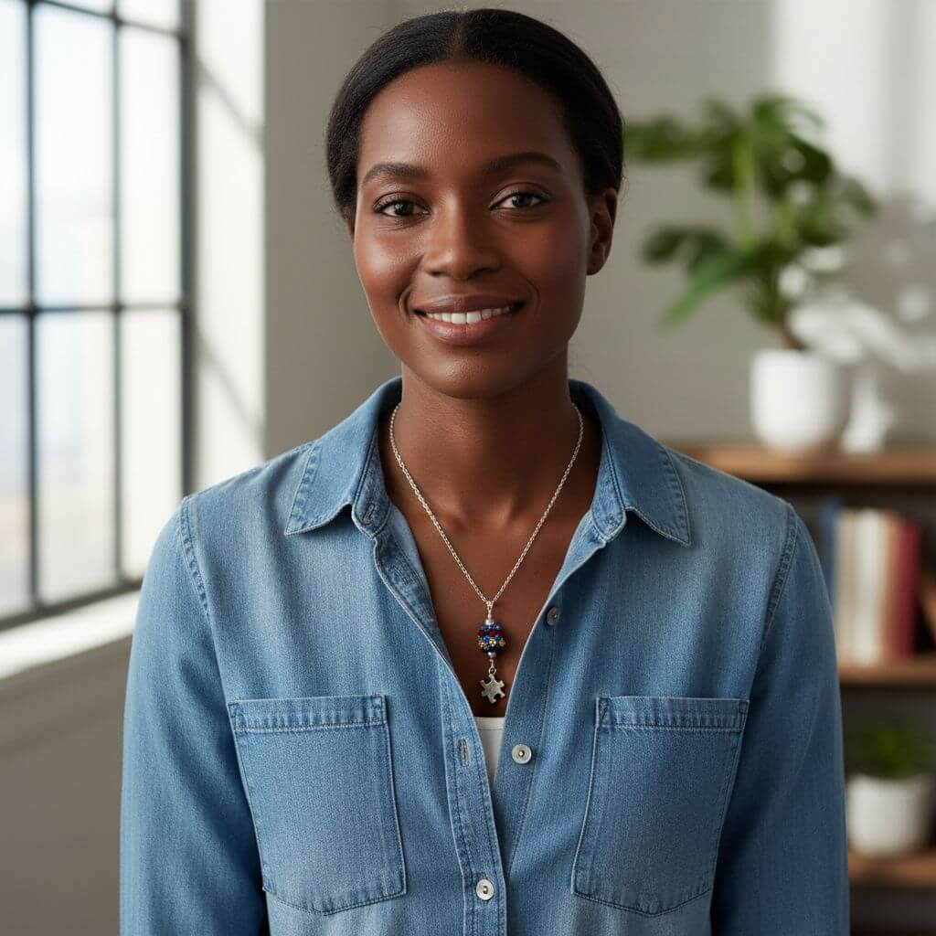 Sterling Silver Autism Awareness Crystal Barrel Necklace