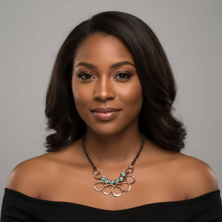 As Seen on Ashley Liao Copper Turquoise Wire Wrapped Necklace