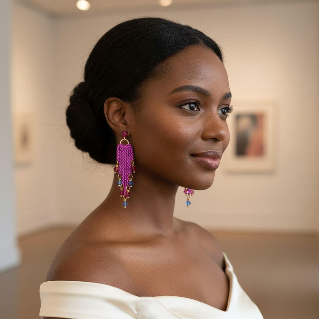 Hot Pink Tassel Chain Crystal Earrings