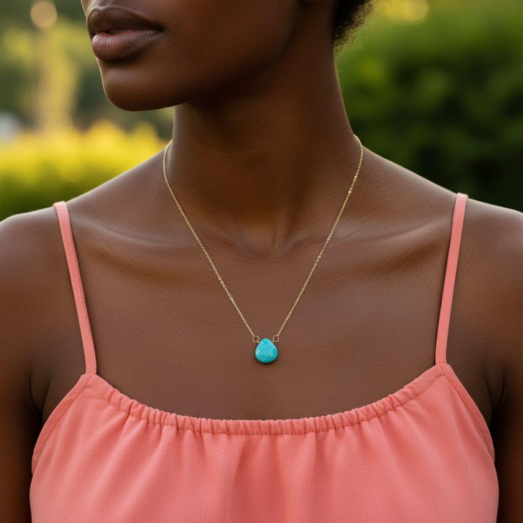 14kt Gold Filled Aqua Jade Wire Wrap Delicate Gemstone Drop Necklace