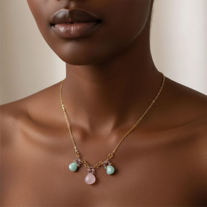 Beautiful Light Pink and Mint Chalcedony 14 Kt Gold Filled Necklace