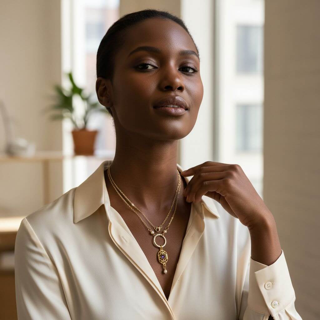 14 KT Gold-Filled Purple Crystal Circle  Filigree Necklace