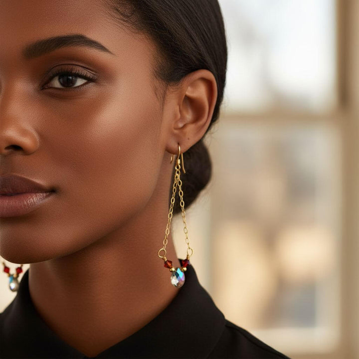 Mystic Rainbow Quartz Drop Gold Filled Earrings