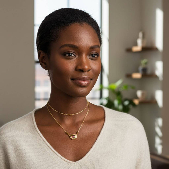 Red Crystal 14 K Gold Filled Adjustable Filigree Choker