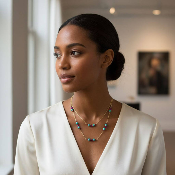 Super Dainty Wire Wrapped Gold Filled Pink Turquoise Gemstone Necklace