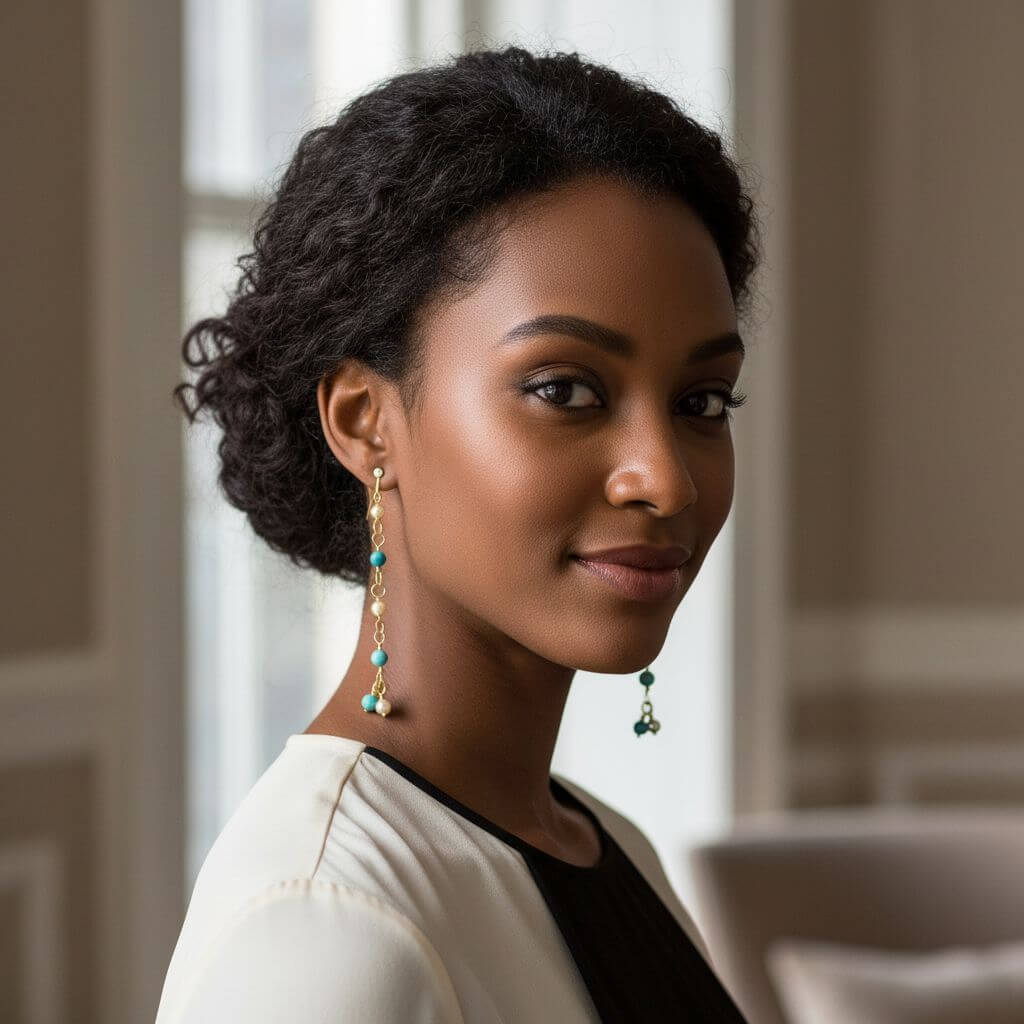 14 KT Gold Filled Wire Wrapped Long Turquoise Pearl Dangle Earrings