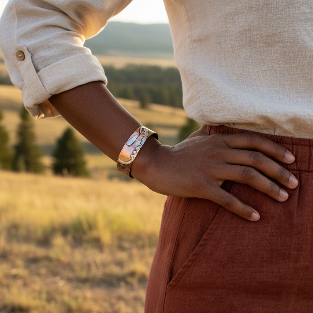 Copper Sculpted Angel Wing Frame Cuff Bracelet