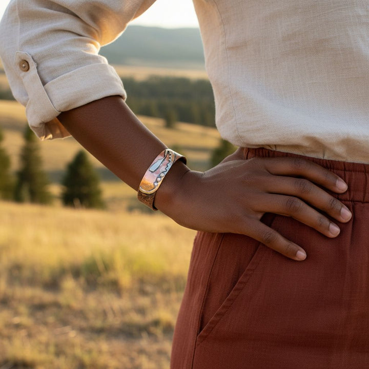 Copper Sculpted Angel Wing Frame Cuff Bracelet