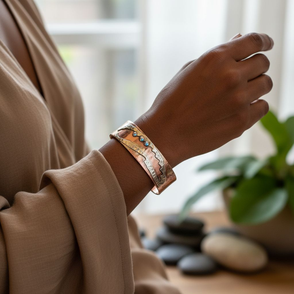Copper Sculpted Angel Wing Frame Cuff Bracelet