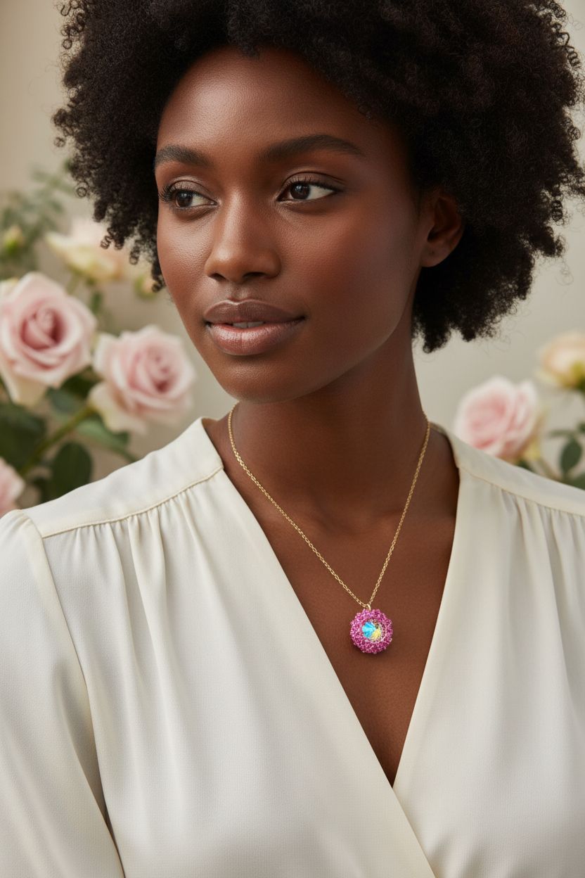 Pink Beaded Super Sparkly  Rivoli Crystal Necklace