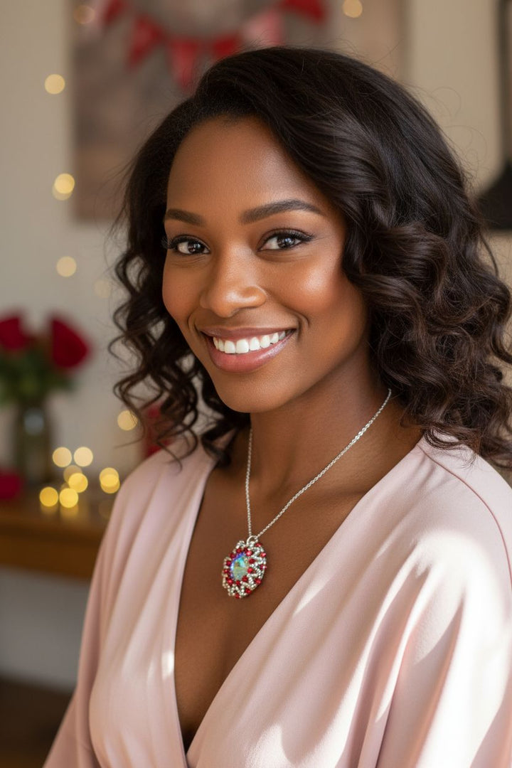 Handmade Beaded Super Sparkly Swarovski Rosette Star Pendant Necklace