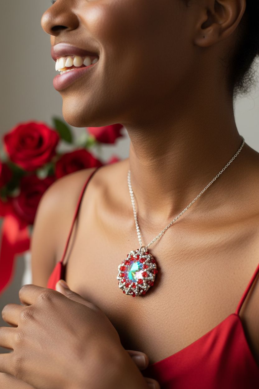 Handmade Beaded Super Sparkly Swarovski Rosette Star Pendant Necklace