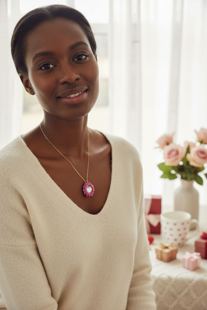 Pink Beaded Super Sparkly  Rivoli Crystal Necklace