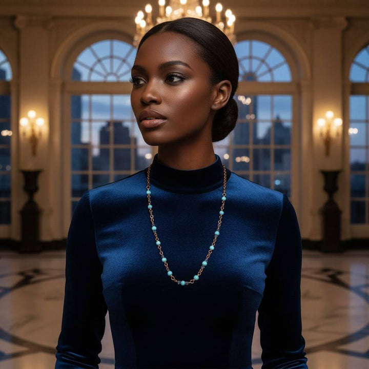 Wire Wrapped 24 Inches Copper Turquoise Necklace