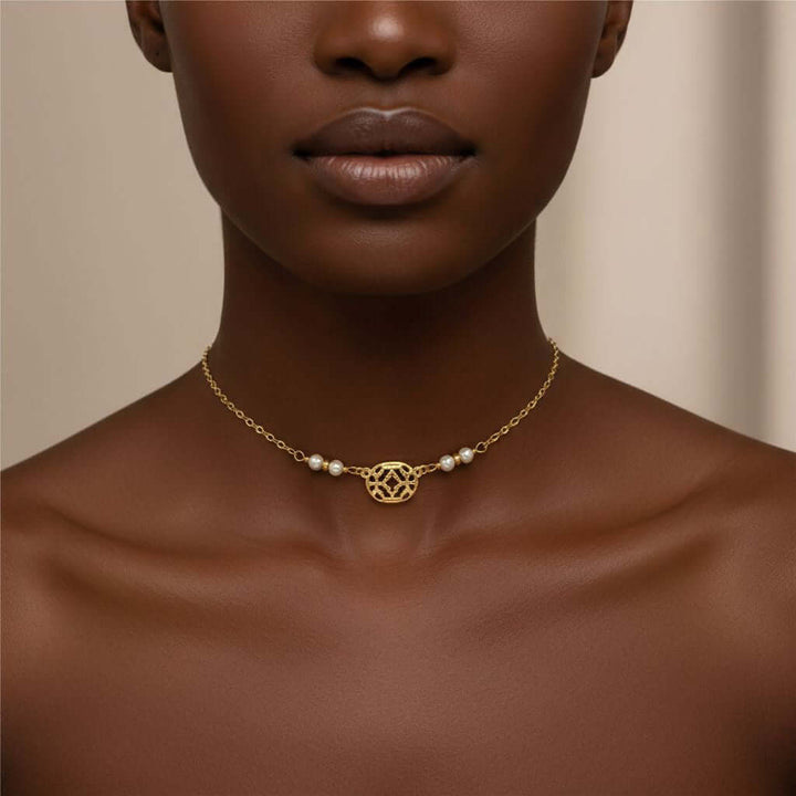 As Seen on Molly Ringwald 14 K Gold Filled Filigree Pearl Choker Necklace