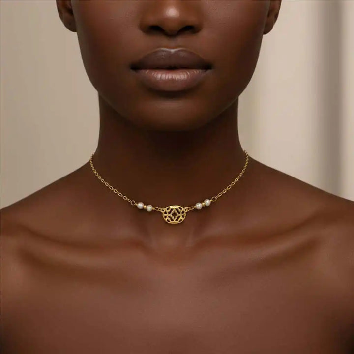 As Seen on Molly Ringwald Gold Filled Pearl Choker Necklace - Alexa Martha Designs