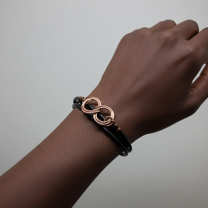 Copper Double Infinity Gender Neutral Leather Wrap Bracelet