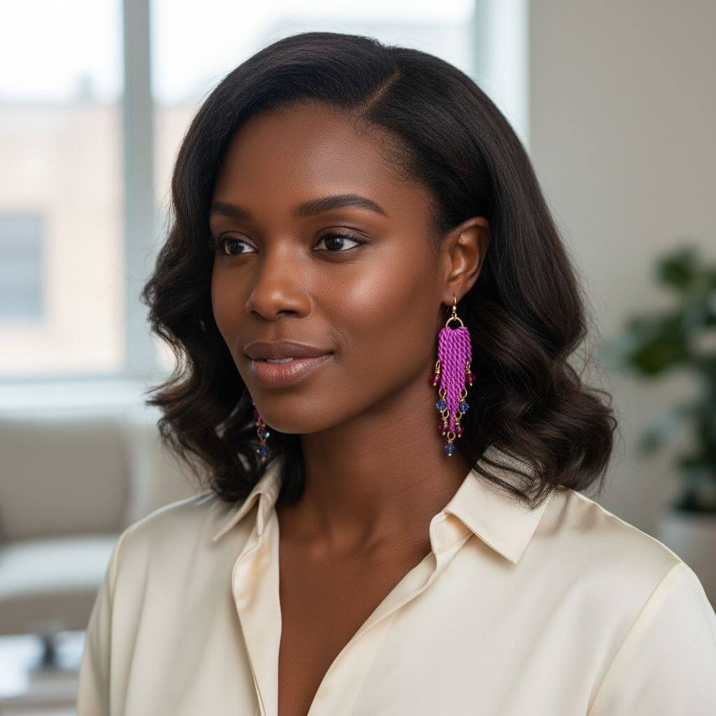 Hot Pink Tassel Chain Crystal Earrings