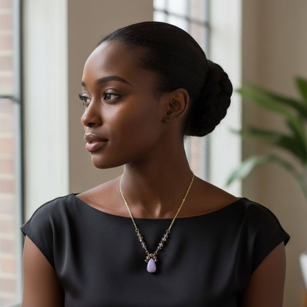 Lavender Candy Jade Drop Gold Wire Wrapped Necklace