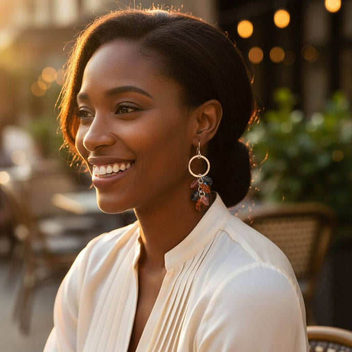Silver Circle Multi Color Crystal Drop Dangle Earrings