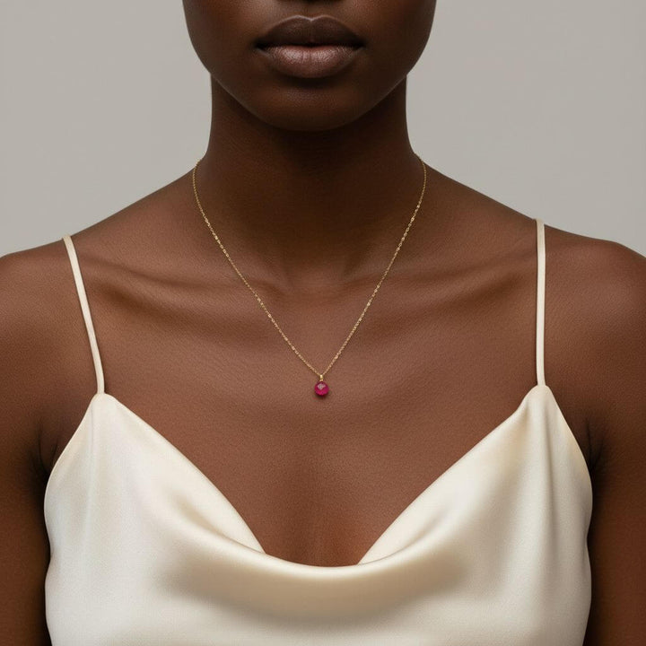 Tiny Hot Pink Chalcedony Gold Filled Necklace