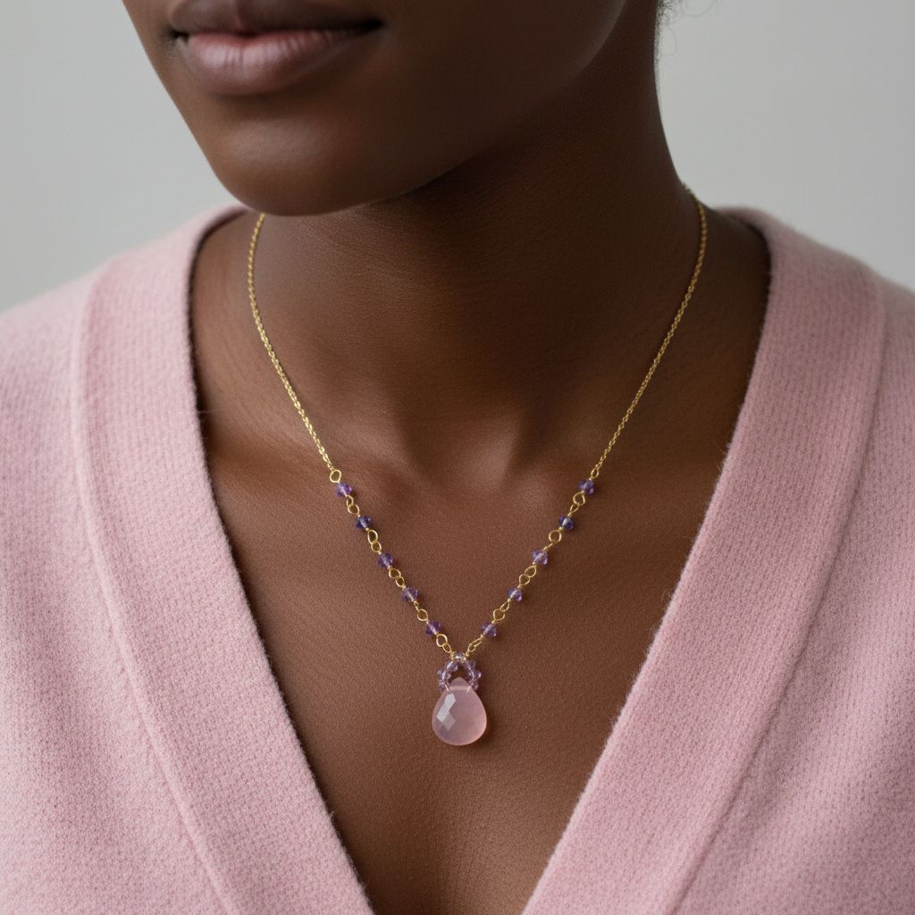 Purple Chalcedony Drop 14 KT Gold Filled Gemstone Necklace