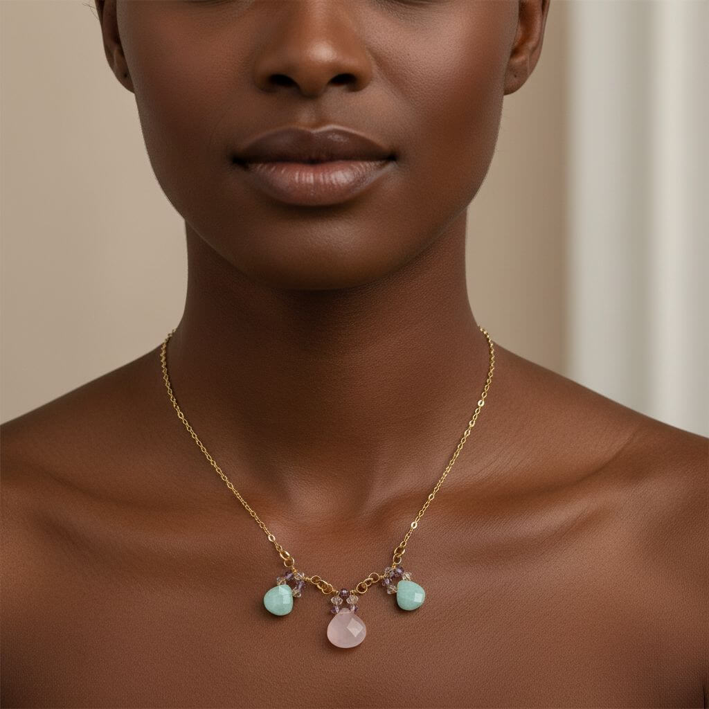 Beautiful Light Pink and Mint Chalcedony 14 Kt Gold Filled Necklace