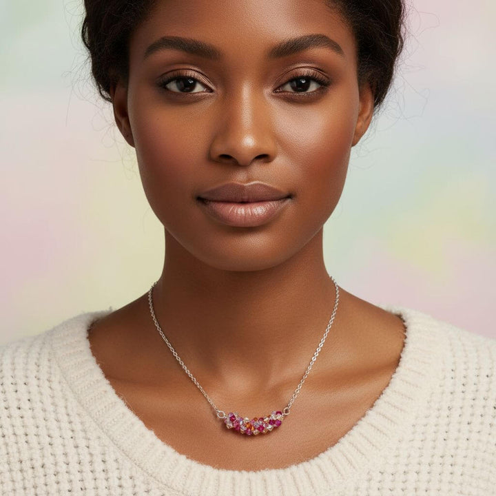 Silver Multi Color Spring Blossom Crystal Necklace