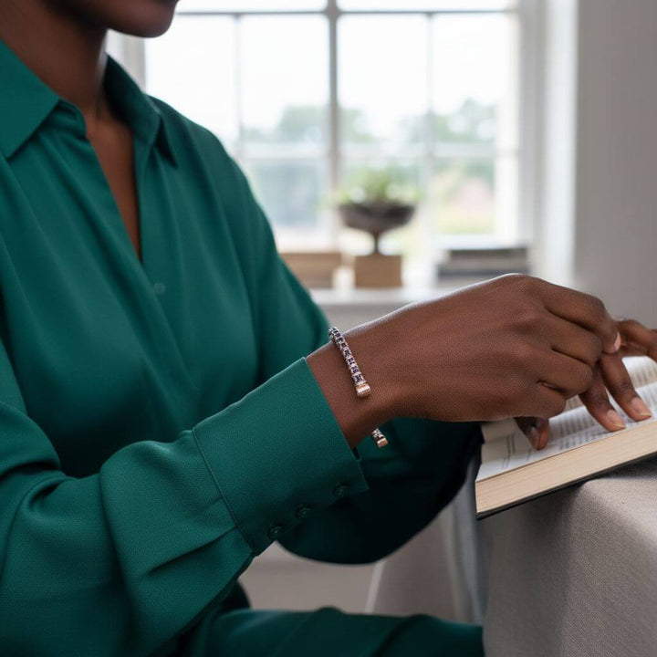 Wire Wrapped Amethyst Crystal Tennis Bracelet Bangle