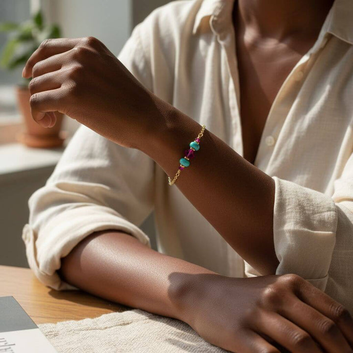 Gold Filled Pink Turquoise Gemstone Bracelet