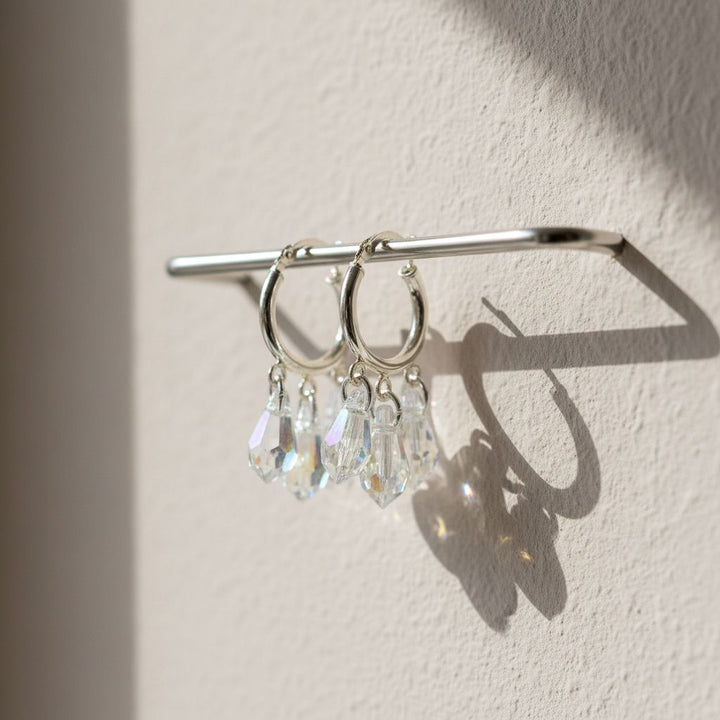 Handmade Sterling Silver Crystal Drop Hoops
