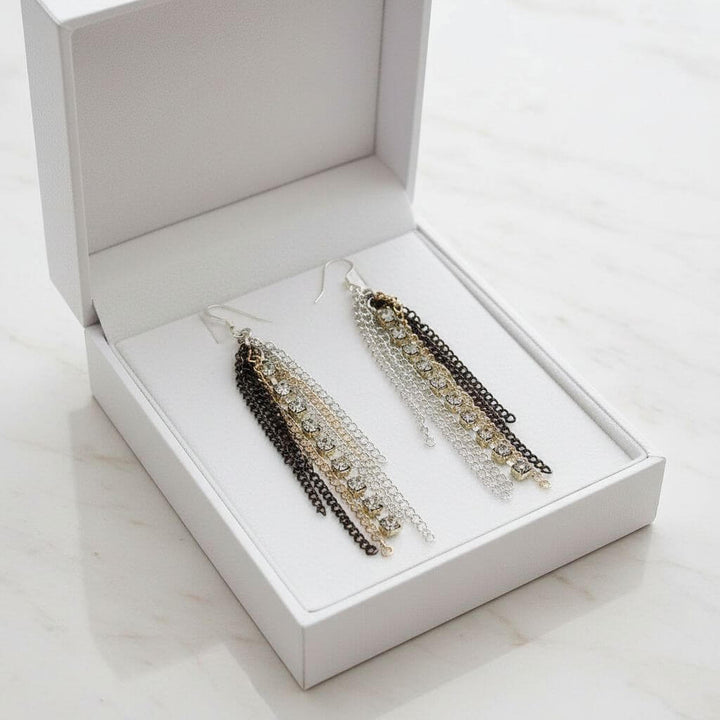 Rhinestone Crystal Chain Fringe Earrings