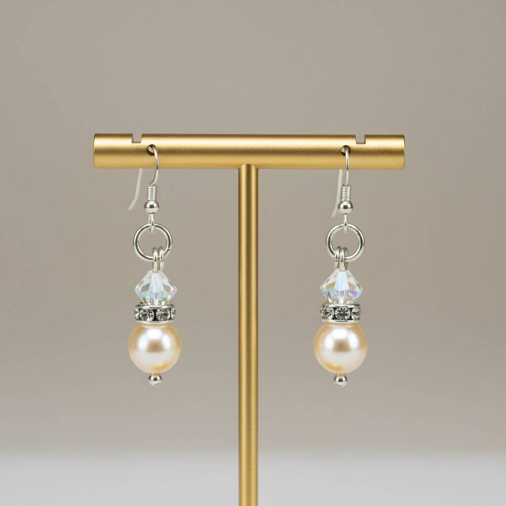 Silver Swarovski Crystal Pearl Stack Earrings in Various Colors