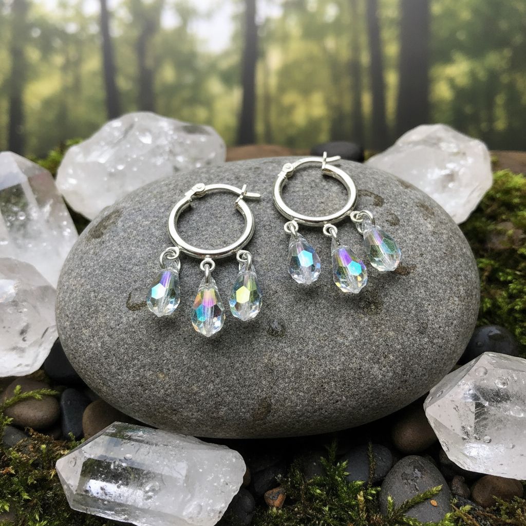 Handmade Sterling Silver Crystal Drop Hoops