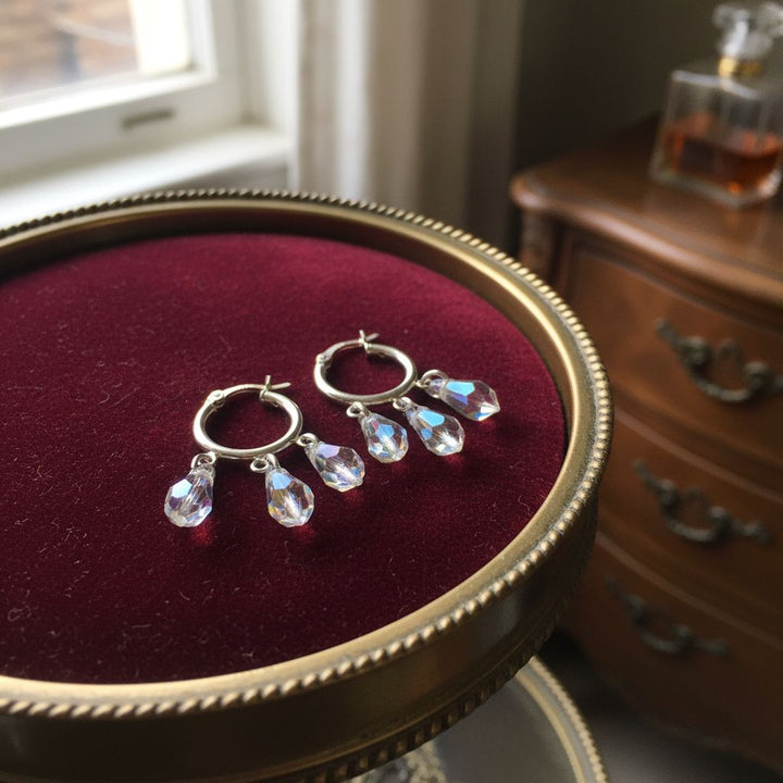 Handmade Sterling Silver Crystal Drop Hoops