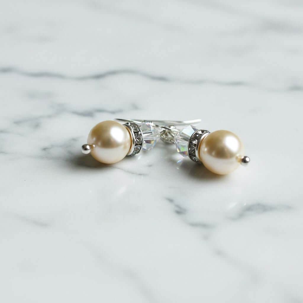 Silver Swarovski Crystal Pearl Stack Earrings in Various Colors