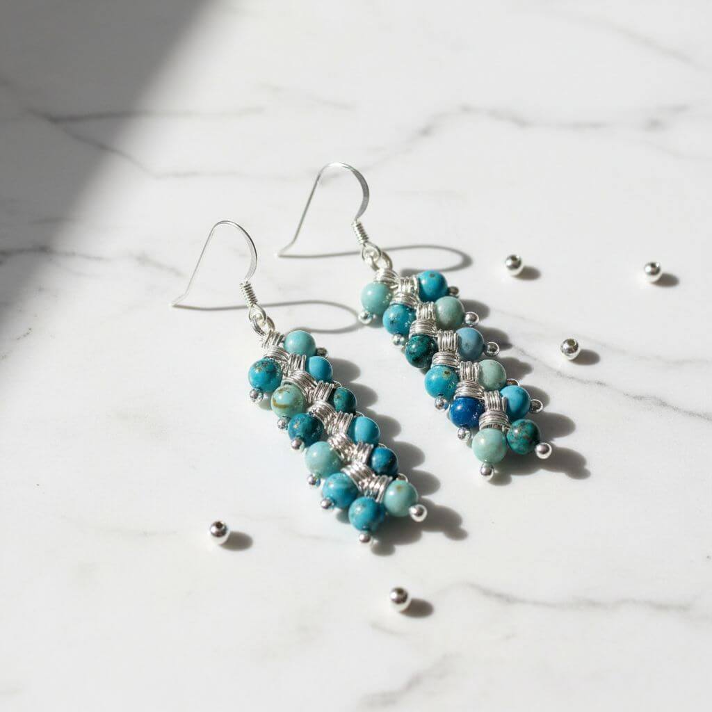 As Seen On TV Jane The Virgin Sterling Silver Turquoise Wire Wrapped Earrings