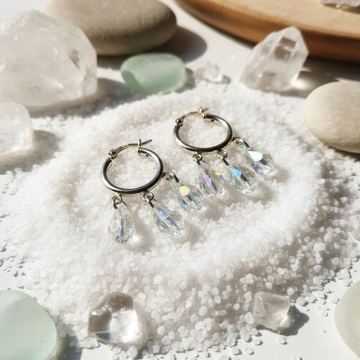 Handmade Sterling Silver Crystal Drop Hoops