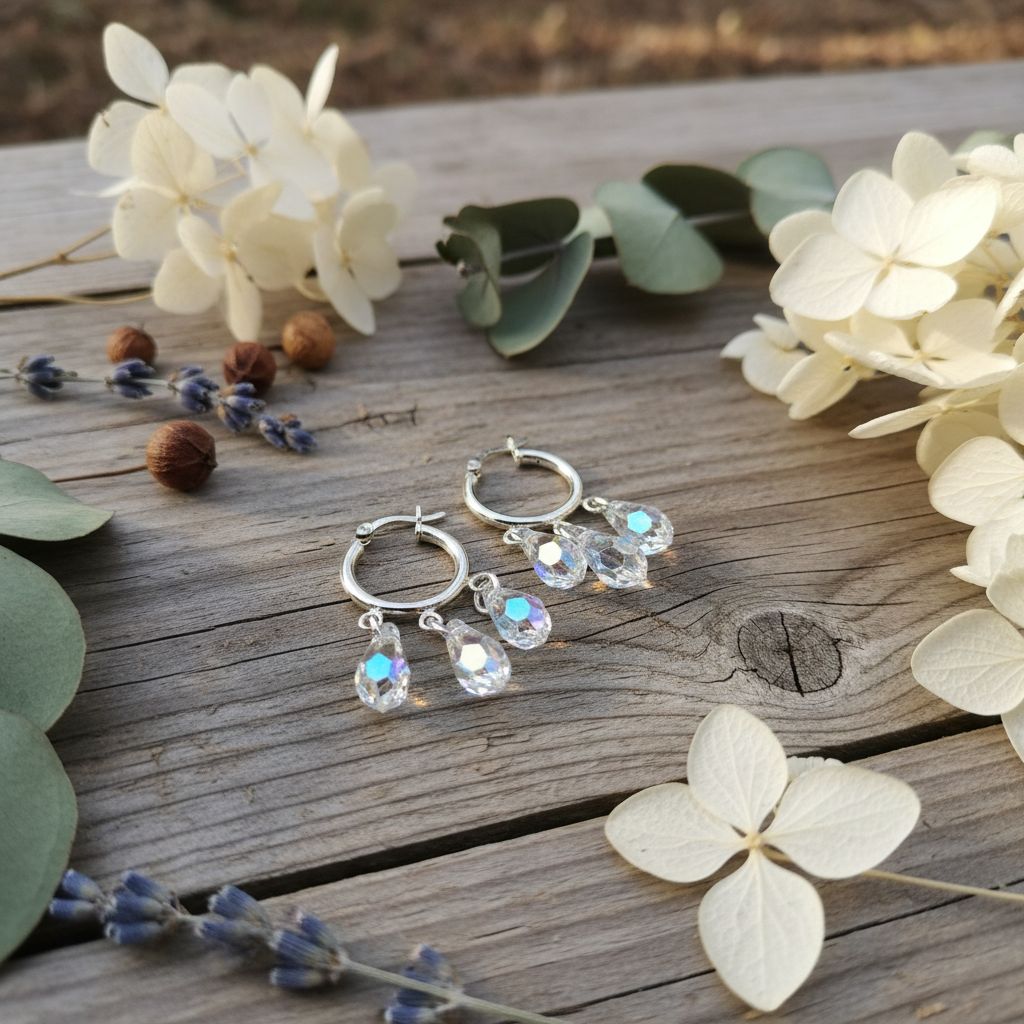 Handmade Sterling Silver Crystal Drop Hoops