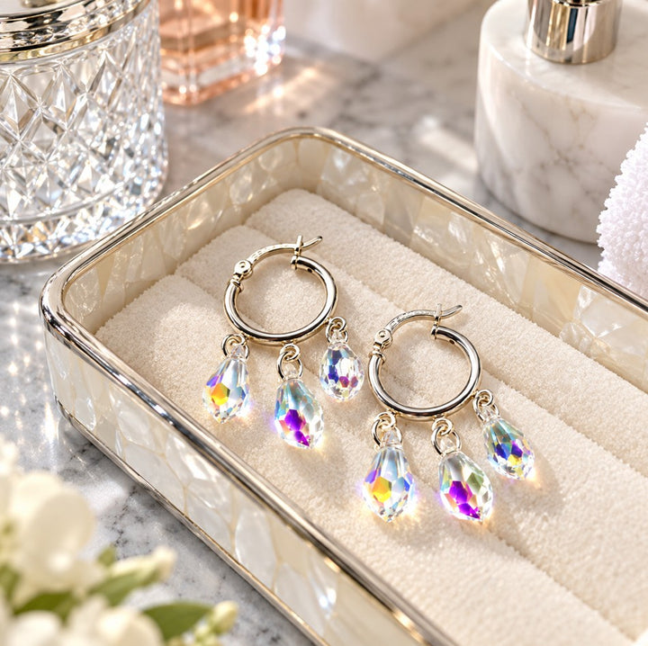 Handmade Sterling Silver Crystal Drop Hoops
