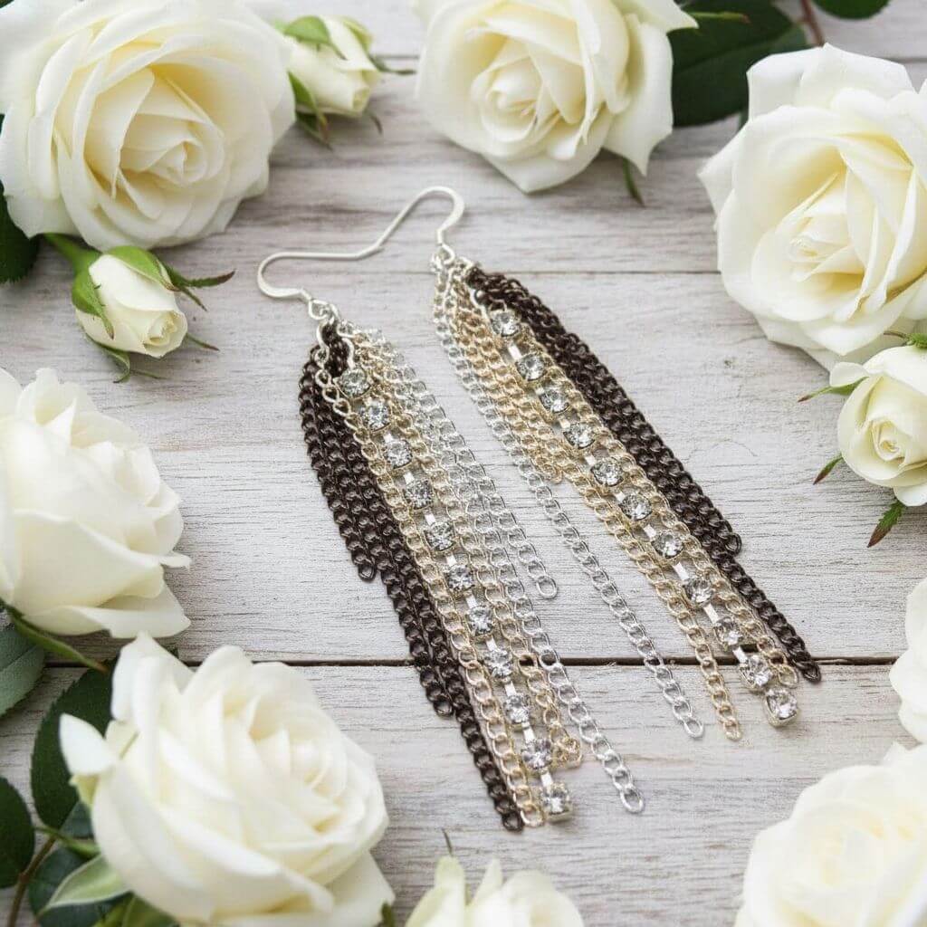 Rhinestone Crystal Chain Fringe Earrings