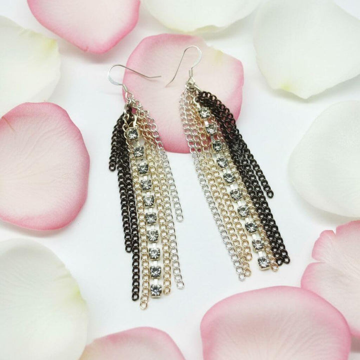Rhinestone Crystal Chain Fringe Earrings