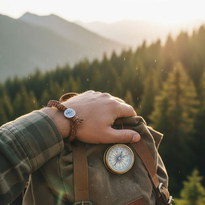 Large Mens Tree of Life Earth Colored Macrame Leather Bracelet