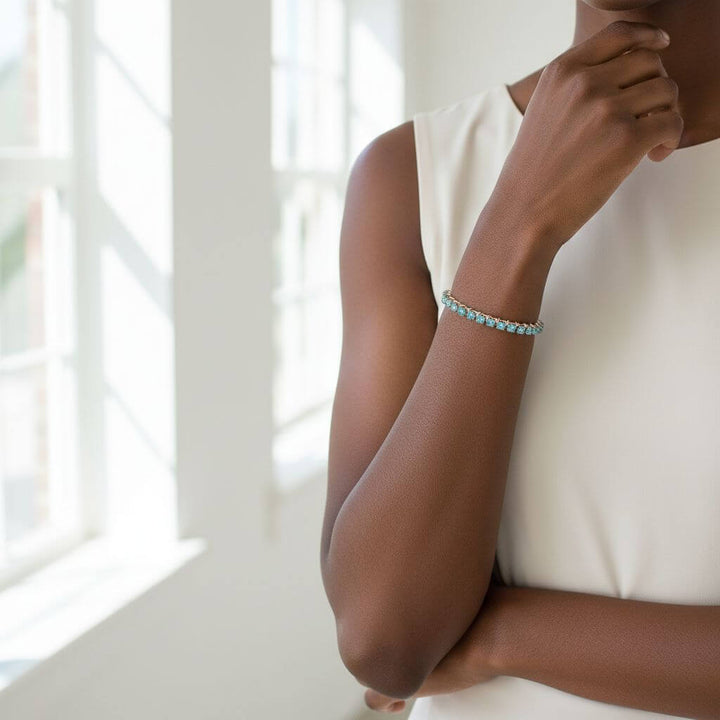 Wire Wrapped Turquoise Crystal Tennis Bangle