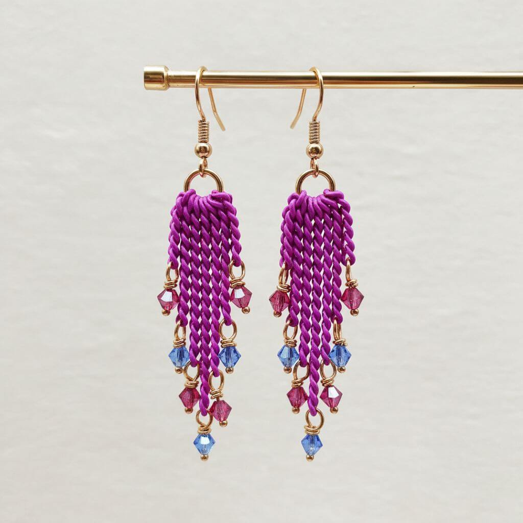 Hot Pink Tassel Chain Crystal Earrings
