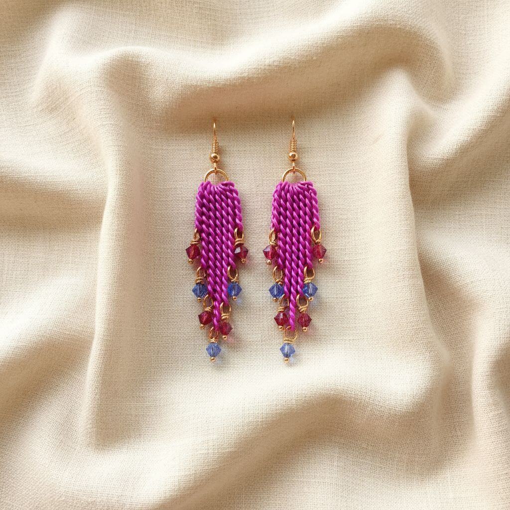 Hot Pink Tassel Chain Crystal Earrings